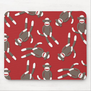 Red Sock Monkey Print Mouse Pad