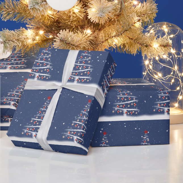 Red Socks and Baseball Ornaments On a Tree Wrapping Paper (Holidays)