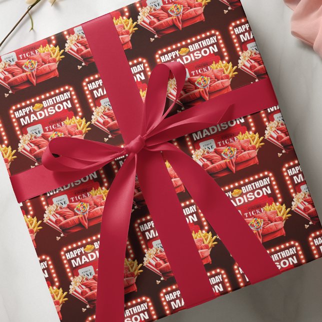 Red Sofa Movie Night Birthday Personalised Wrapping Paper (Creator Uploaded)
