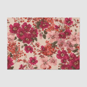 Red Soft Pink Ditsy Pastel Boho 70s Vintage Floral Tissue Paper