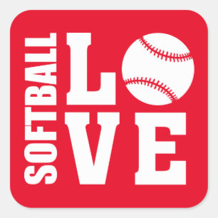 Red Softball Love Square Sticker