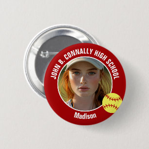 Red Softball Player Photo High School Spirit 6 Cm Round Badge