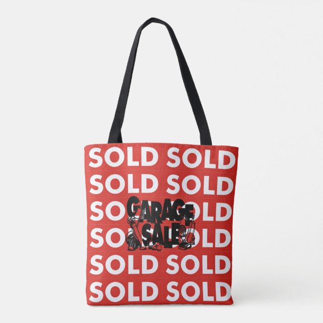 Red Sold Garage Sale Grocery Shopping Tote Bag (Back)