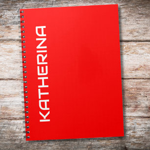 Red Solid Colour   Classic White Name Notebook