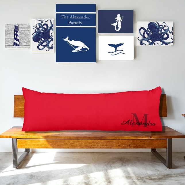 Red solid Colour Monogram name initial  Body Pillo Body Cushion (Creator Uploaded)