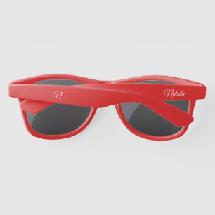 Red  solid colour monogrammed sunglasses