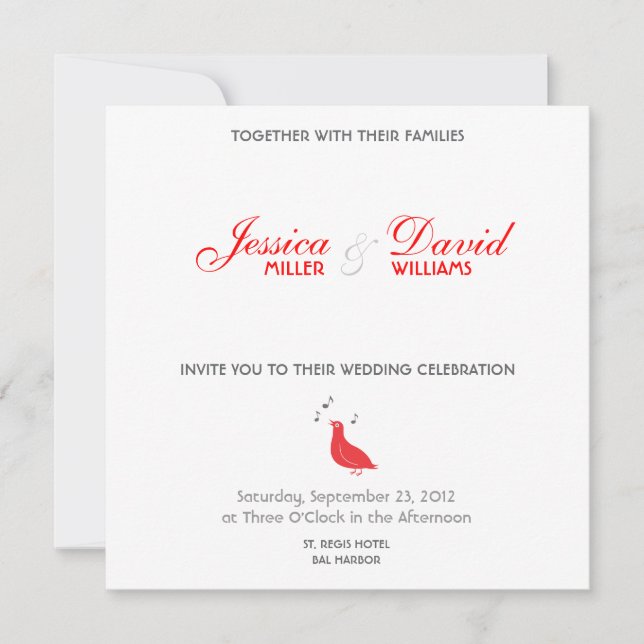 Red Songbird Modern Wedding Invite (Front)