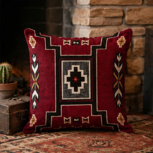 Red Southwestern Geometric Bold Black, Cream & Gol Cushion