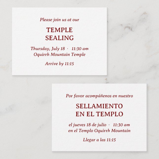 Red Spanish-English Temple Sealing Invitation (Front/Back)