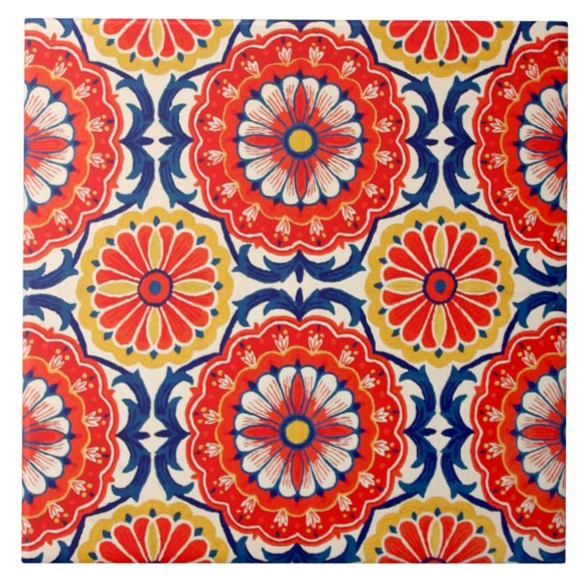 Red Spanish Flowers Ceramic Photo Tile (Front)