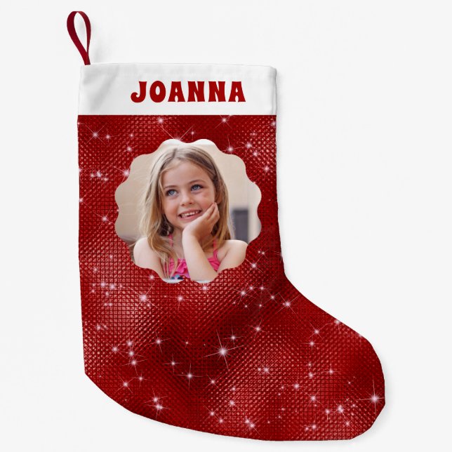 Red Sparkle Glitter  Small Christmas Stocking (Front)