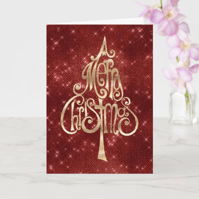 Red Sparkle Gold Christmas Tree   Card (Orchid)
