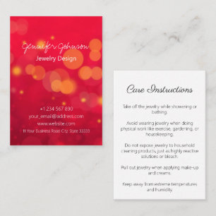 Red Sparkle Jewellery Care Cards Business Card