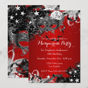 Red Sparkle Magical Night Masquerade Party Invite