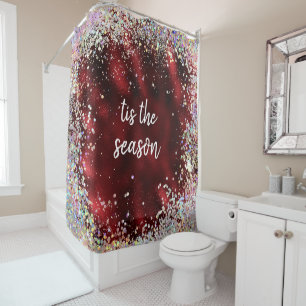 Red Sparkle Merry Christmas Season Shower Curtain