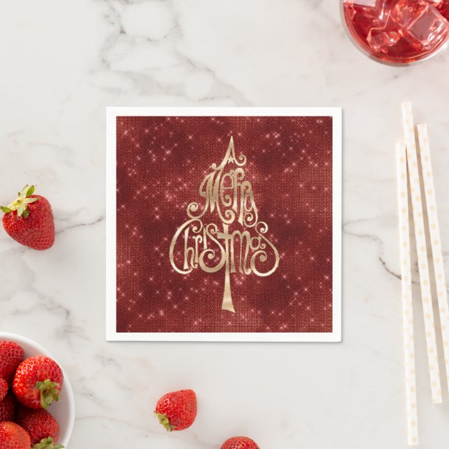 Red Sparkle Merry Christmas Tree Napkin (Insitu)