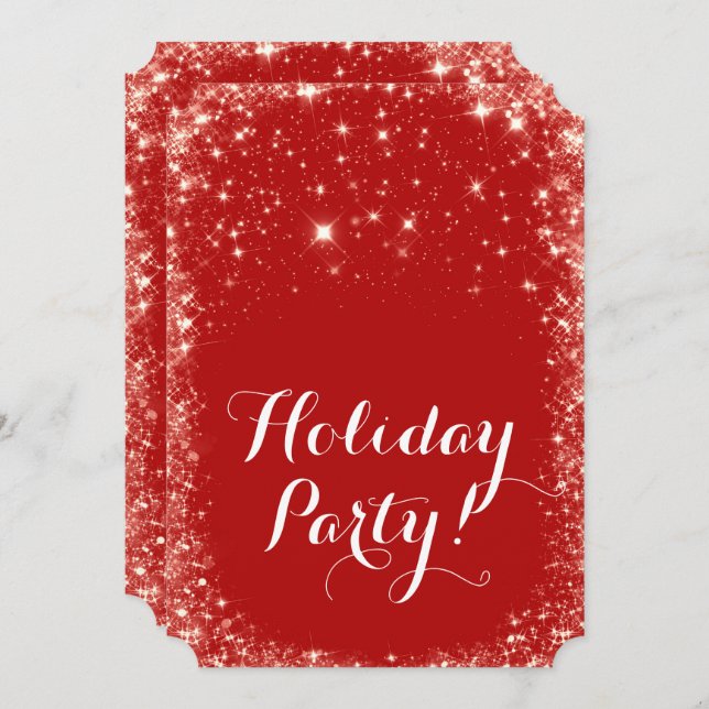 Red Sparkle Sparkly Glitter Holiday Party Invitation (Front/Back)