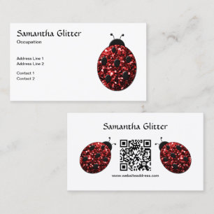 Red sparkles Ladybug Custom QR code White Business Card