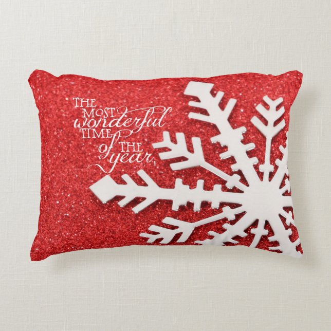 Red Sparkles With Christmas Quote Decorative Cushion (Front)
