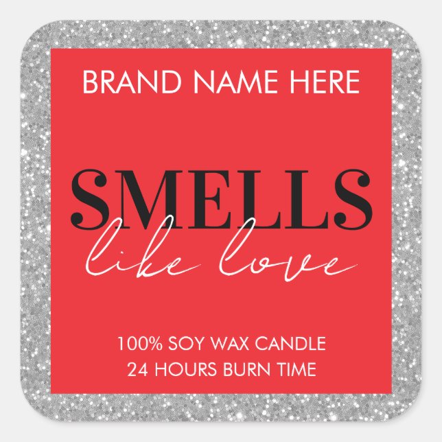 Red Sparkling Custom Valentine's Day Candle Label (Front)