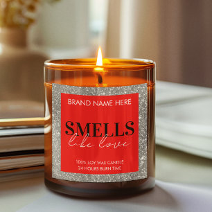 Red Sparkling Custom Valentine's Day Candle Label