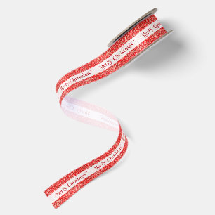 Red Sparkling Gemstones Red White Merry Christmas Satin Ribbon