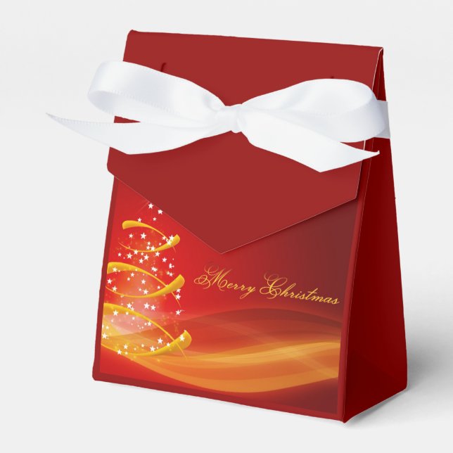 Red Sparkling Golden Christmas Tree Favour Box (Front Side)