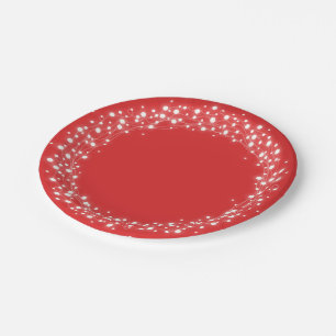 Red Sparkling Lights Christmas Paper Plate