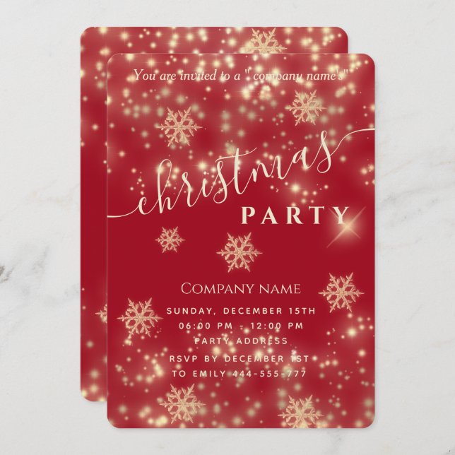 Red Sparkling luxury corporate Christmas party  In Invitation (Front/Back)