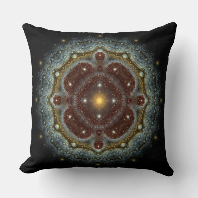Red sparkling ornate pattern mandala cushion (Front)