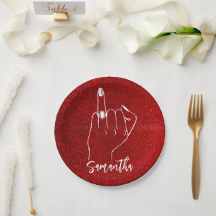 Red Sparkly Bachelorette Party   Bridal Party Paper Plate