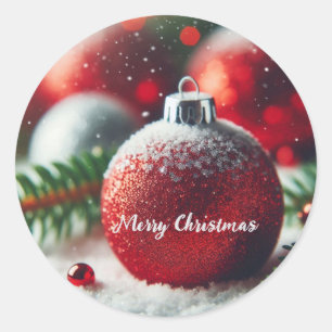 Red Sparkly Christmas Ornaments Classic Round Sticker