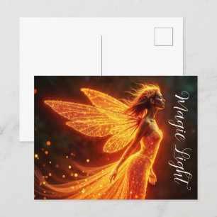 Red sparkly fiery fairy girl fantasy glitter magic postcard