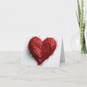 Red sparkly heart glitter shiny sparkle romantic thank you card