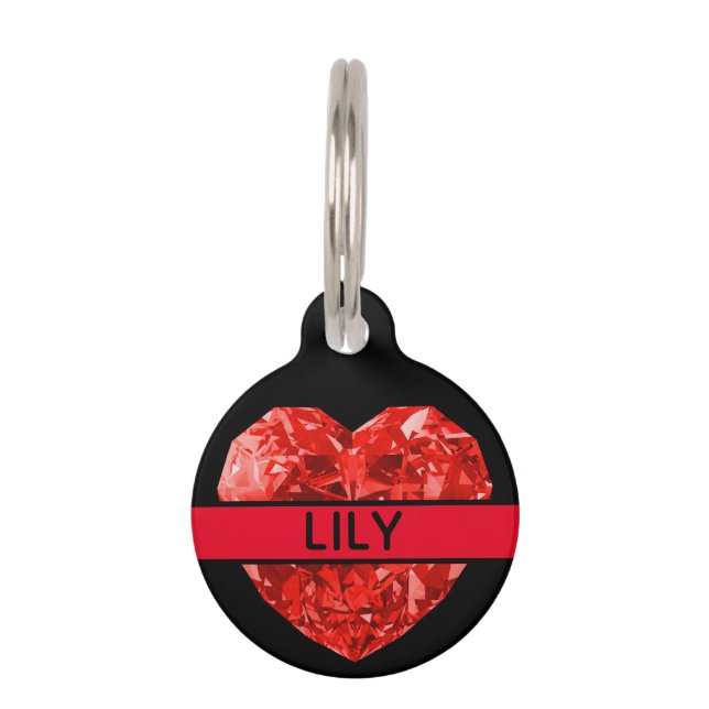Red Sparkly Valentine’s Heart Customizable Pet Tag (Front)