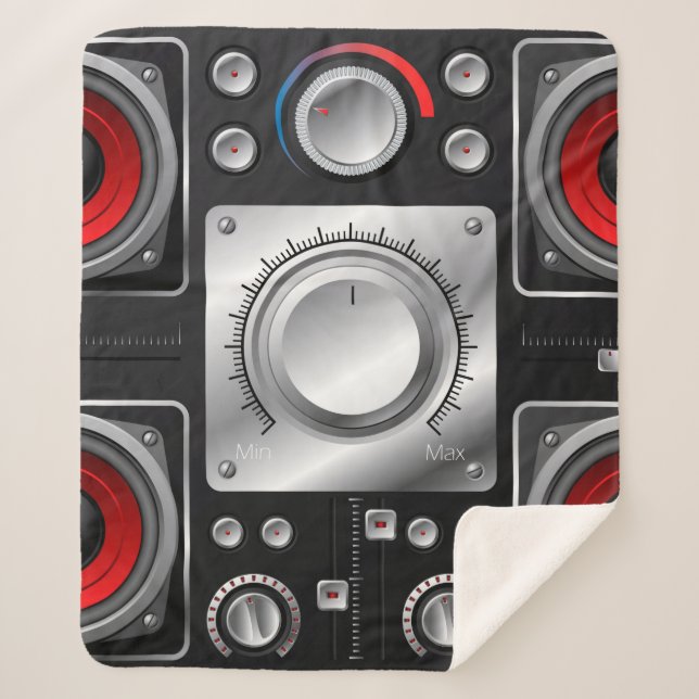 Red speakers with amplifier and control knobs sherpa blanket (Front)