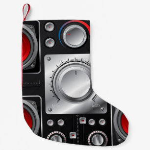 Red speakers with amplifier and control knobs small christmas stocking