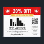 Red Special Offer Discount Your Logo & QR Code Flyer<br><div class="desc">Special offer discount flyer for your small business with a red banner at the top combined with a smaller yellow banner and bold white fonts. Special offer discount flyer personalised with your logo,  QR code,  and custom text.</div>