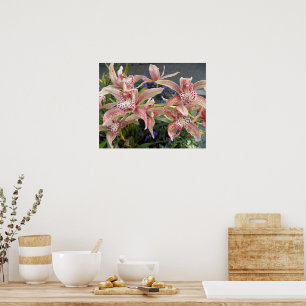 Red Speckled Cymbidium Orchids Floral Poster