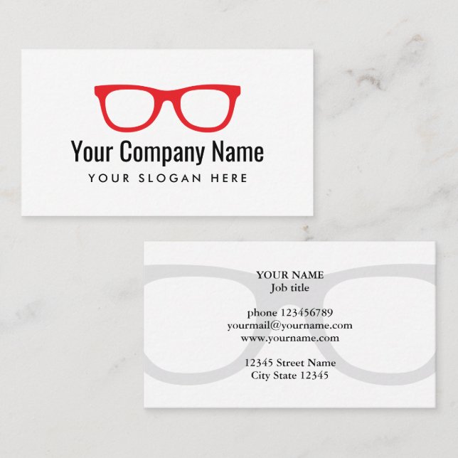 Red spectacles eyewear logo business card template (Front/Back)