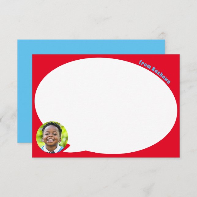 Red Speech Bubble and Photo Thank You Card (Front/Back)