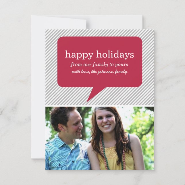 Red Speech Bubble & Stripes Holiday Flat Cards (Front)