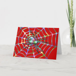 Red Spider and Spider Web Halloween Card