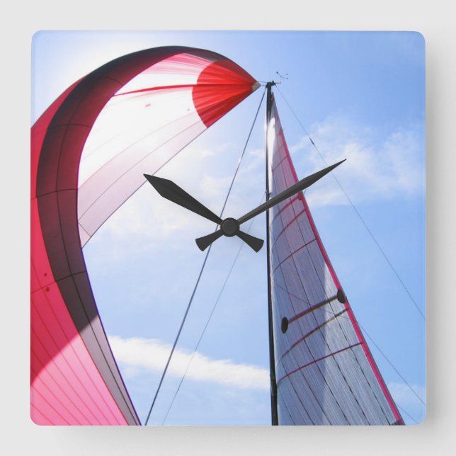 Red Spinnaker With Sun Square Wall Clock (Front)