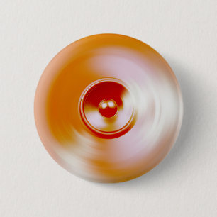 Red spinning music speaker 6 cm round badge