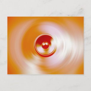 Red spinning music speaker postcard