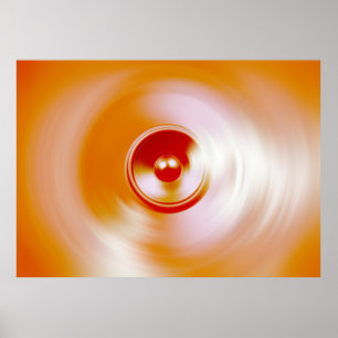 Red spinning music speaker poster