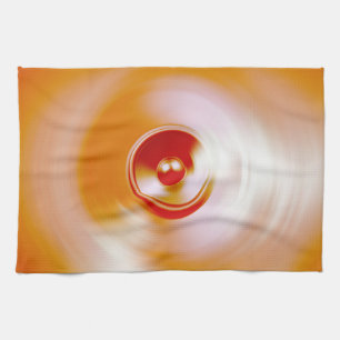 Red spinning music speaker tea towel