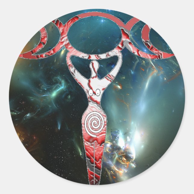 red spiral goddess classic round sticker (Front)