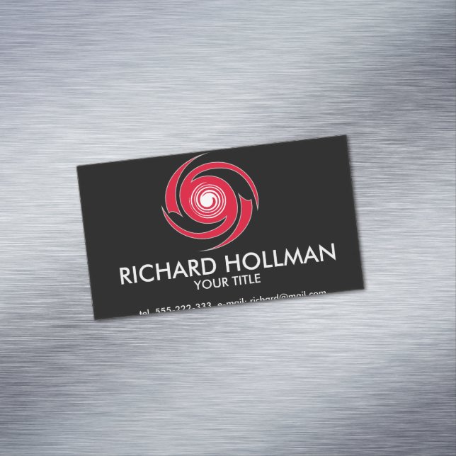 Red spiral pattern magnetic business card (In Situ)